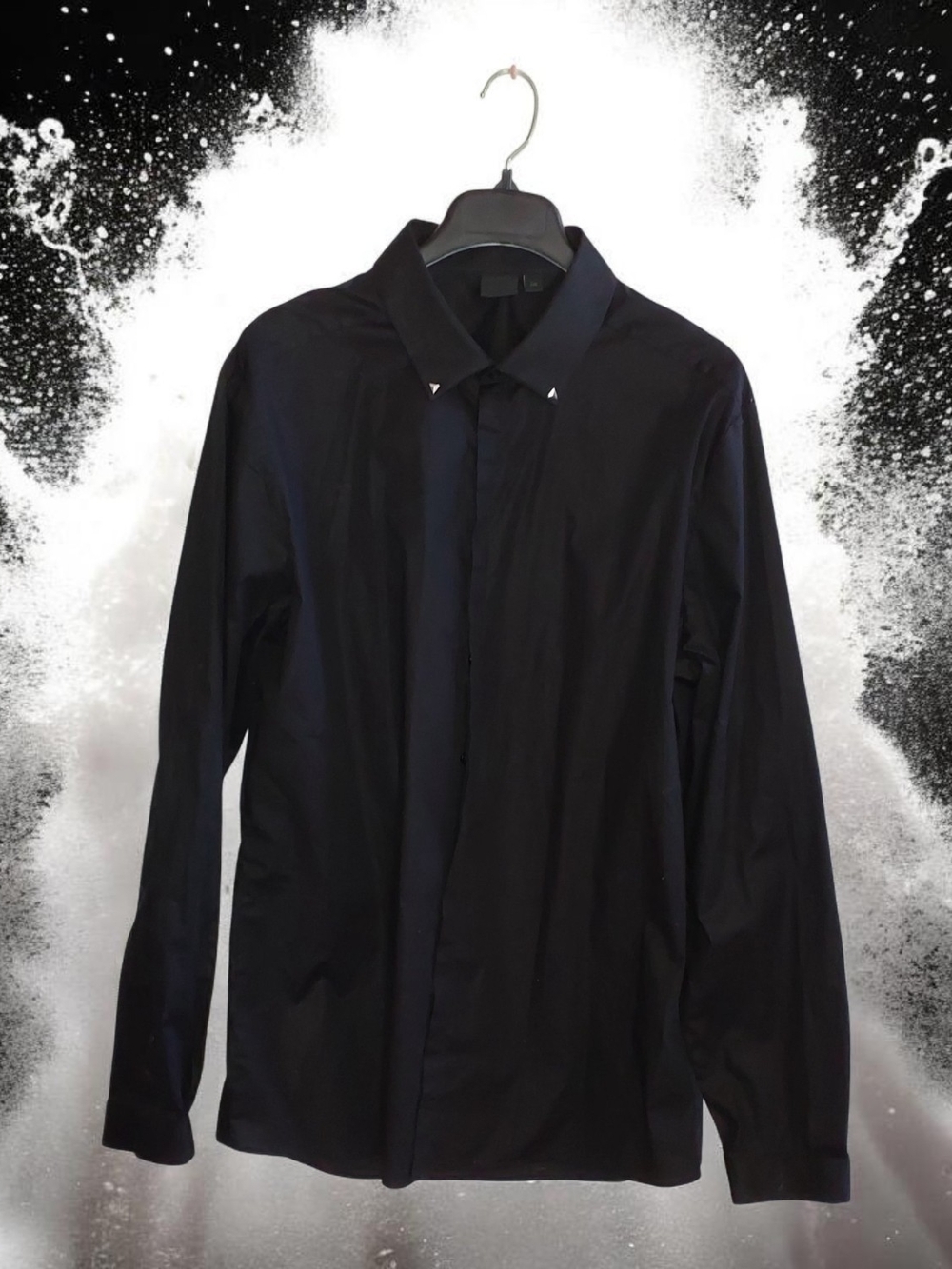 ASOS Men's Black Long-Sleeve Dress Shirt W/ Silver Tack Collar XXL